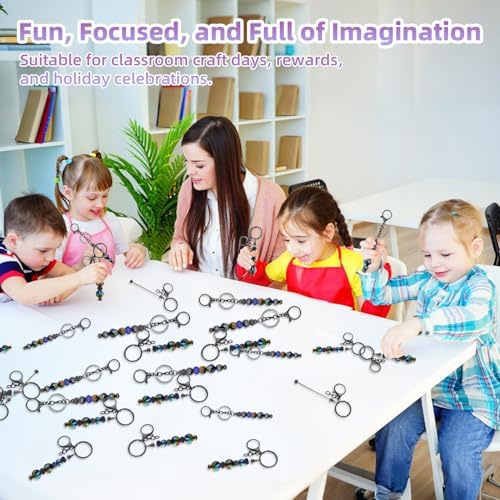 28 Pcs Beadable Keychain Bars - Keychain Making Kit Bulk - Metal Beaded Keychains for Crafting - Diy Key Chain Supplies - Blank Keychains Bars for Beads - Beadable Items (Grey)