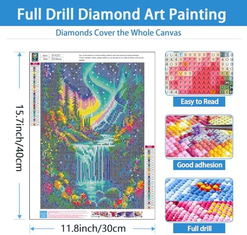 TYPUSOK Aurora Diamond Art Kits for Adults,Waterfall Round Full Drill 5D Diamond Painting Kits for Beginners,Landscape DIY Diamond Dots Pictures Gem Art Kit,Home Wall Decor 12x16in