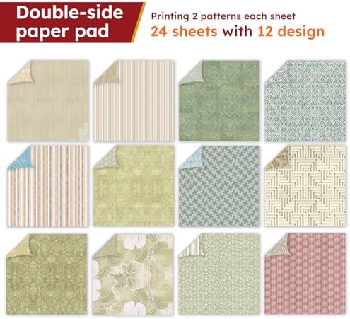 6 Inch Patterned Aesthetic Scrapbook Paper Pad - 24 Sheets Double Sided Vintage Origami Supplies for Journals Decoupage Collage Art Cards DIY Gift Wrapping Folded Photo Album Decor Craft