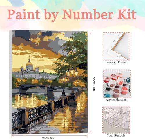 Auremi Castle Framed Paint by Number for Adults,DIY Landscape Painting by Number Kits on Canvas Acrylic Oil Painting Kits for Adults Paint by Number Kits for Home Decor 20x30cm