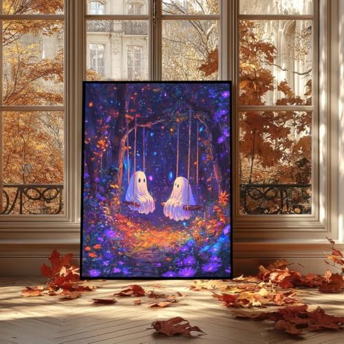 Halloween Paint by Numbers Kit for Adults,Includes All Supplies 20x16in | Ghost Paint by Number Adult,Halloween Canvas Paint by Numbers for Adults,Gifts and Home Wall