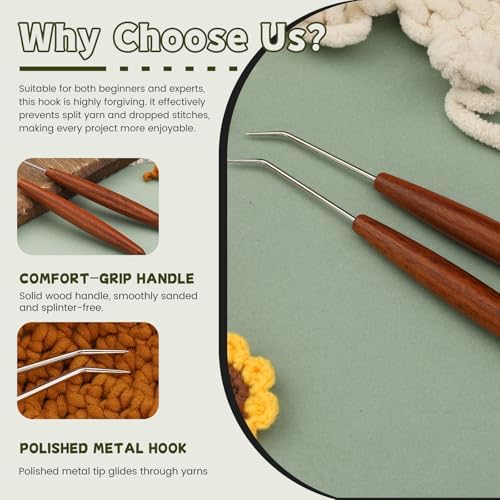 Wuadua 2 Pcs Knitting Loom Hook, Ergonomic Crochet Hooks for Knit Picker