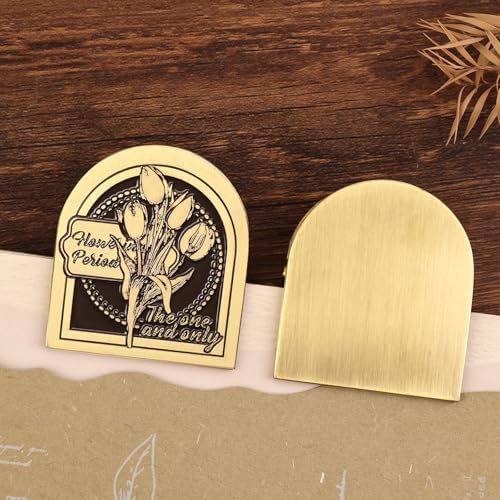 Dizdkizd Vintage Metal Clip for Journals, Planners, Notebooks, Brass Colored Book Clip Little Binder Clip for Page Holder, Book Mark - Tulip