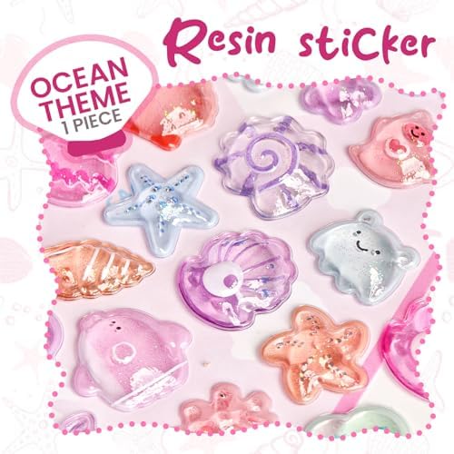 Stickers Pink Ocean Theme Cute Puff Stickers with Glitter Funny Kawaii, Sea Star, Shell, Conch 3D Puffy for Scrapbooks Planner Journals Laptops Phone Case Decoration Laptops Phone Case DIY