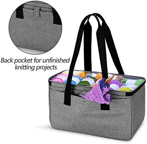 Yarwo Crochet Bag Knitting Organizer, Yarn Storage Tote with Multi-Pockets