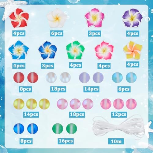 SUNNYCLUE 1 Box 150Pcs 6 Sets Flower Bracelet Making Kit Plumeria Flowers Beads with 10m Crystal String Summer Hawaii Ocean Beach Moonstone Beads for Jewelry Making Adults Supplies Adults Beginner