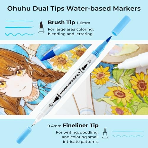 Ohuhu Adult Coloring Book Markers 36 Pastel Colors Water-Based - Maui