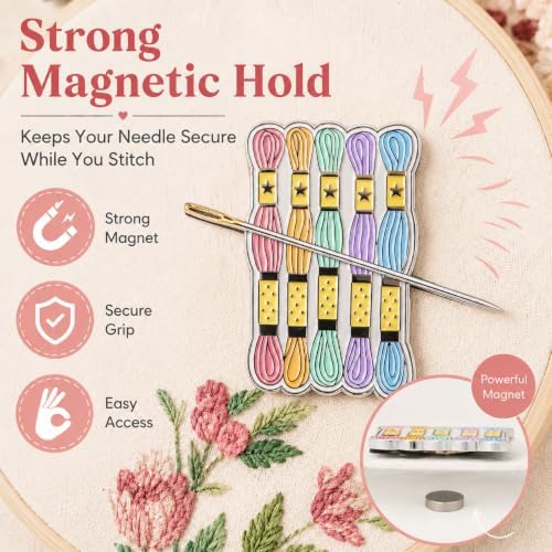 Needle Minder for Keeping Sewing & Embroidery Needles – Magnetic Needlepoint Holder, Cross Stitch Supplies – Secure & Decorative Needle Minders for Stitching & Crafting (Embroidery Threads)