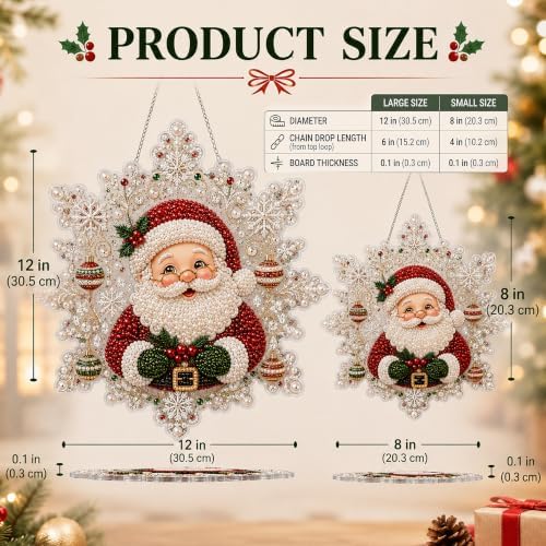 LJSCQF Christmas Pearl Diamond Painting Suncatcher Kit, DIY Craft | Pre-Assembled Metal Chain, Acrylic Snowflake Shape Board with Lace Edge, 3D Mixed-Sized Pearl Beads Craft (Style C, 12IN)