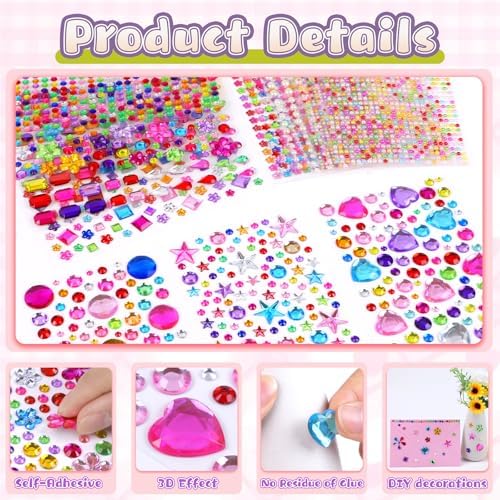 10000PCS+ Gem Stickers, Rhinestone Stickers for Crafts, Jewels Diamond