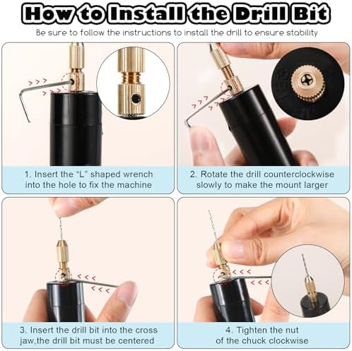 Lanties 312 Pcs Electric Resin Drill Set for Casting Resin Molds | 300 Gold Silver Eye Screws, 10 Twist Drills Bits (0.8 to 1.2mm), Electric Drill with Wrench Hex Pin Vise for DIY Craft Making