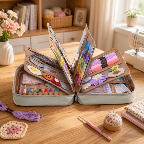 AMOIGEE Sewing Bag Organizer with 17 Clear Pockets and Tool Holders