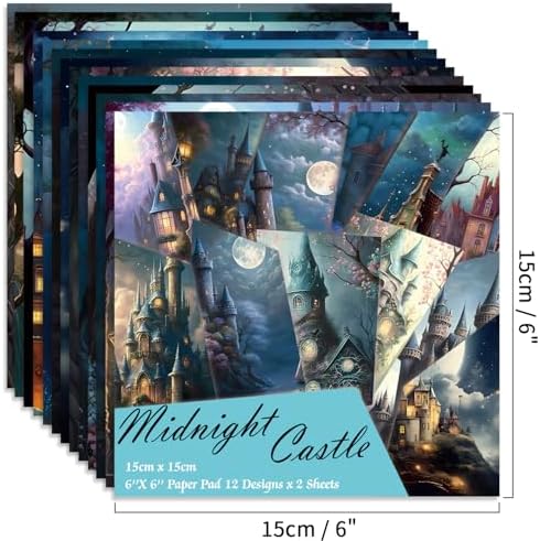 6x6" Cardstock Single Sided Scrapbooking,Craft Decorative Scrap Book Paper | 160gsm,24-Sheet 12Patterns Colored Paper,Junk Journal Supplies,Vivid Origami Papers DIY Craft Gift Wrapping Album.Midnight