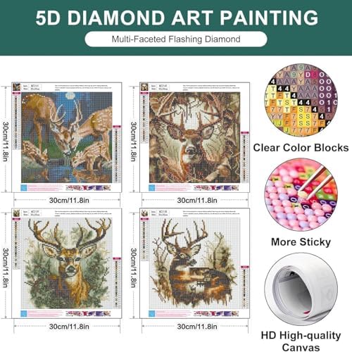Xylogist 4 Packs Deer Diamond Art Kits for Adults 12x12 Inch