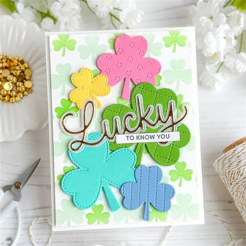 Scrapbooking Die-Cuts for Card Making, Christmas Metal Cutting Dies, Paper Craft Punch Template, Background Embossing Stencils, DIY Album Décor (Lucky Clover-9.6x12.6cm)