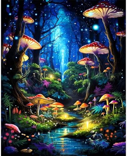 Mushroom Paint by Numbers for Adults - Forest Paint by Number on Canvas