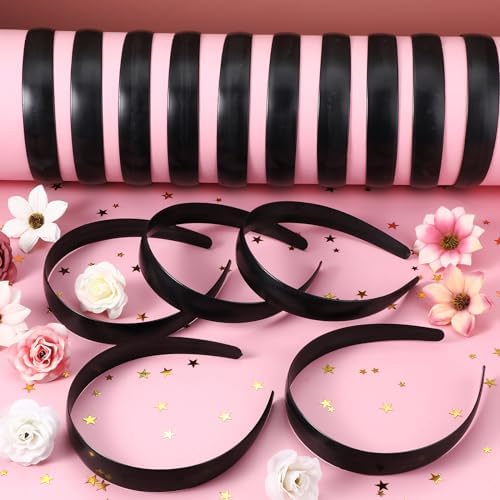 Hotop Plastic Headbands Bulk No Teeth Plain for Women,1 Inch Wide,Black