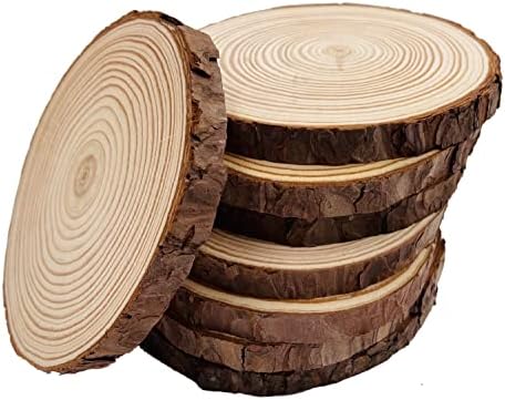 Unfinished Natural with Tree Bark Wood Slices 8 Pcs 5.5-6 inch Disc Coasters Wood Coaster Pieces Craft Wood kit Circles Crafts Christmas Ornaments DIY Crafts with Bark for Crafts Rustic Wedding