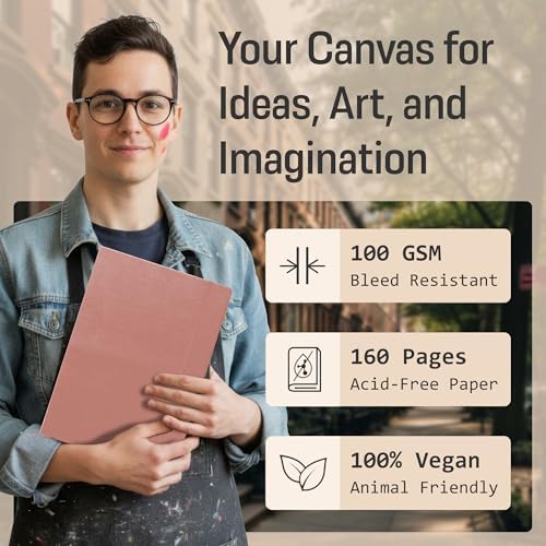 BROWNSTONE JOURNALS A4 Sketch Book Hardcover - 80 Sheets 100 GSM Paper | 8.5" x 11.5", Lay Flat, Vegan Leather Hardcover, Elastic Band, Back Pocket, Art Drawing Book for Adults & Students