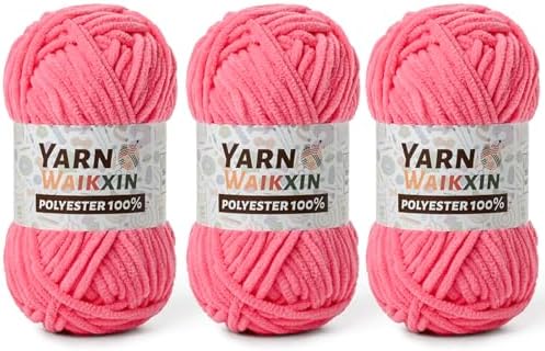 3 Deep Pink Soft Chenille Yarn for Crocheting, Fluffy Chunky Crochet Yarn for Baby Blanket, (10.58oz/393yds) Fuzzy Velvet Yarn for Amigurumi&DIY Puzzle、Crafts、Scarf