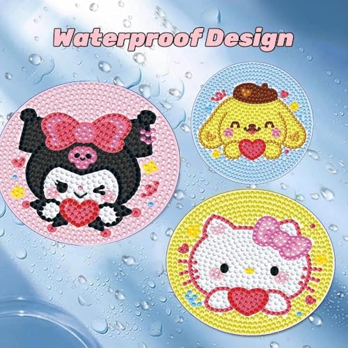 8 PCS Cartoon Diamond Art Coasters Kits, Diamond Painting Coasters with Holder Set of 8, DIY Drink Coasters Art Crafts Supplies for Adults Cup Mat for Home Decor House Warming Gifts Non-Slip 3.9inch
