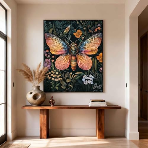 Amphol Paint by Numbers Kit for Adults - 16x20 In Moth DIY Paint by Numbers Kit for Beginners, Oil Painting Kit on Unframed Canvas Art for Home Wall Decor, Stress Relief with Acrylic Paint & 3 Brushes