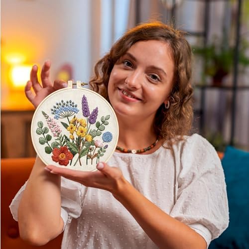 Yinder 5 Set Needlepoint Kits for Beginners Hoops Patterns,Wildflowers
