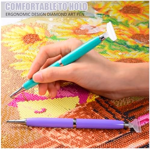 benote Diamond Art Pen Tools, 2 Sets Ergonomic Diamond Art Accessories Pens Metal Screw Thread Multi Placer Tips, Round and Square Drill Pen for Nail DIY Craft