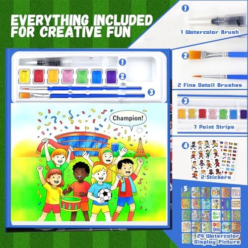 Paint with Water Coloring Books for Kids, Soccer Theme Learn & Color Art Set, Mess Free Watercolor Paint Kit, Painting Activity for Kids Ages 3-5 4-8, Arts and Crafts Drawing Gift Toy for Boy Girl