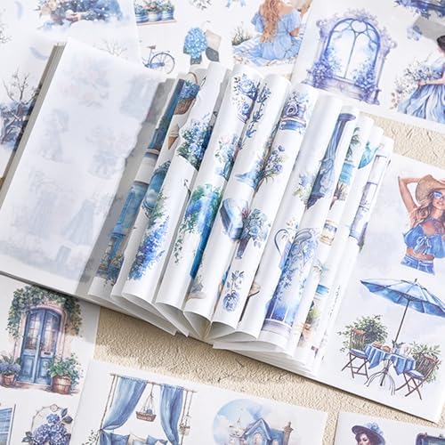 Charming Circulation Theme Sticker Scrapbooking Supplies for Junk Journal, 50 Sheets Washi Stickers - Vintage Journaling Stickers