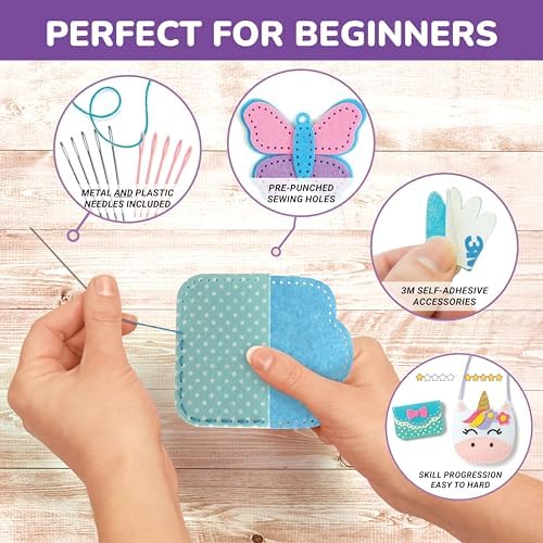 Craftorama Sewing Kit for Kids, Fun and Educational Accessories Craft Set for Girls Age 7-12, Sew Your Own Felt Accessories Craft Kit for Beginners
