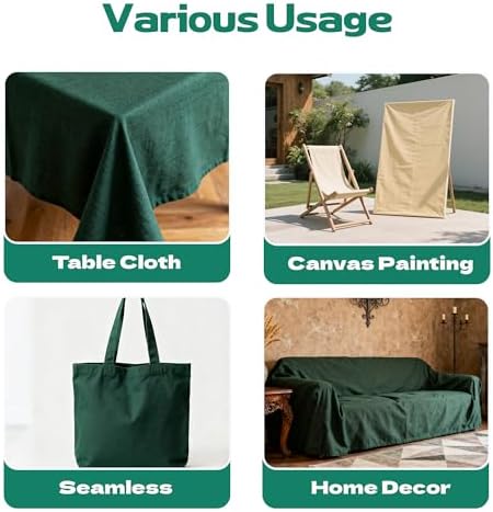 10oz Natural Cotton Blend Canvas Fabric, Duck Canvas Fabric, 60'' Wide for Arts & Crafts, Painting, Handmade Home Decor (Green, 1 Yard)