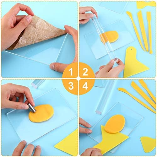 Honoson 23 Pcs Clay Sculpting Tools Set with Roller Cutters,Yellow | Acrylic Mat, Metal Round Cutters, Scraper Board, Ideal for Polymer Clay Crafts, Art Sculpting, Shaping and Modeling Projects