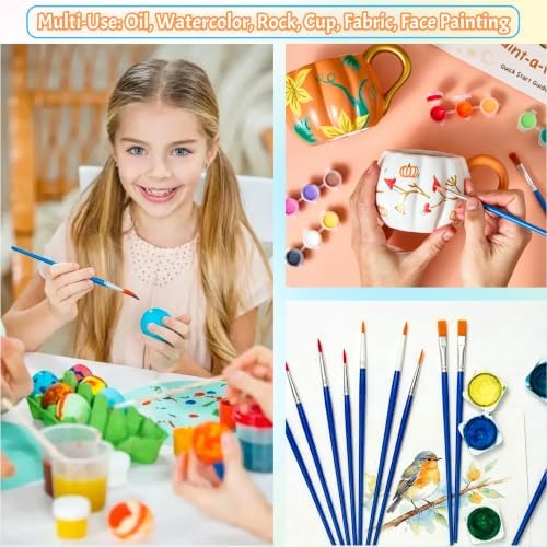 200 Pcs Paint Brushes Bulk, 100 Flat & 100 Tip Round Acrylic Paint Brushes for Kids Classroom, Watercolor Oil Face Art Epoxy Small Painting Brushes, Canvas Paintbrush for Adults Artists Beginners