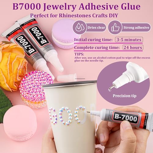 TINKRSTUFF Resin Jelly Rhinestones for Crafting with B7000 Jewelry Glue, 2 Boxes White AB Flatback Crystals with 3Pcs 10ml Glue, Bedazzling Non Hotfix Gems for DIY Tumblers Clothing Shoes Manicure