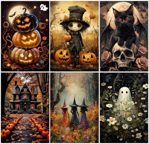 Arttoplus 6 Pack Paint by Numbers Kit for Adults Halloween 12x16 inch | Halloween Adult Paint by Number Kits on Canvas for Beginner, DIY Acrylic Oil Painting by Numbers Kit for Gift Home Decor