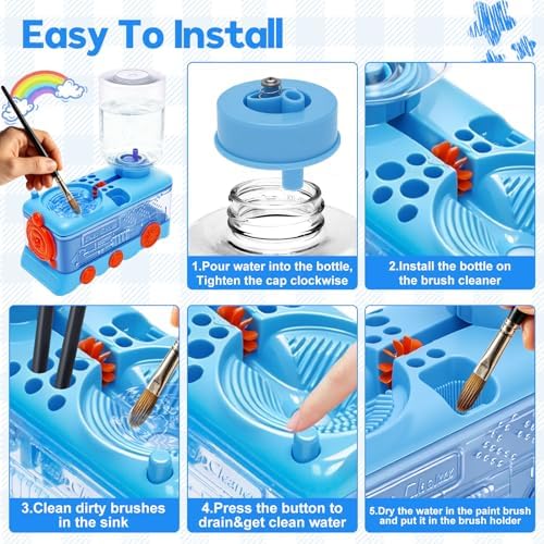 Paint Brush Cleaner with Water Circulation, Upgraded Abs Paintbrush Rinser with 9-Well Palette, 9 Brush Holders, Portable Leak-Proof Art Supplies Rinsing Station Washer for Beginners Artists