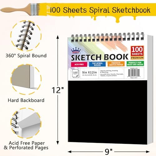 WINNER 9" x 12" Sketch Book 4 Pack, 400 Sheets Spiral Bound Art Sketchbook, 68lb/100gsm White Acid Free Drawing Pad, Sketching Drawing Writing Sketch Pad, Art Supplies for School, Kids, Adults &Teens