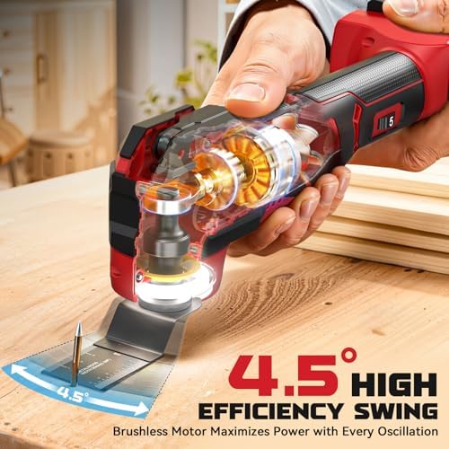 Cordless Oscillating Tool Compatible with Milwaukee 18V Battery(Tool Only), 21,000 OPM Upgraded Brushless 18V Oscillating Multi-tool with 6 Speed, LED Light, DIYtoolifz 4.5° Oscillating Tool for Wood