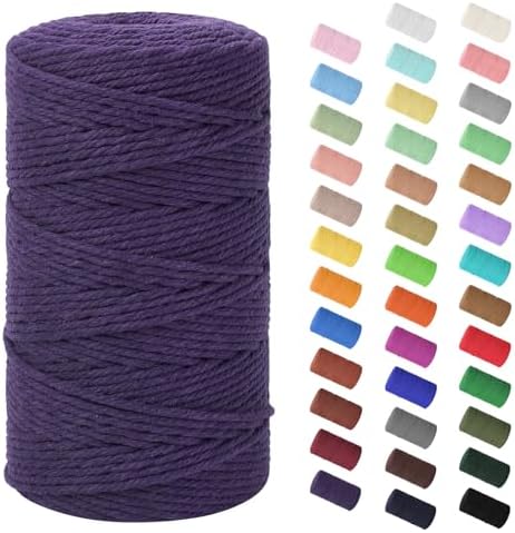 HOMEBOBO Macrame Cord 3mm x 220Yards (656Feet)Natural Cotton Macrame Rope - 4 Strands Twisted Macrame Cotton Cord for Wall HangingPlant HangersCraftsGift Wrapping and Wedding DecorationsDeep Purple