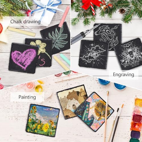 4 Pack 4 Inch Square Black Slate Coasters Set with Storage Holder