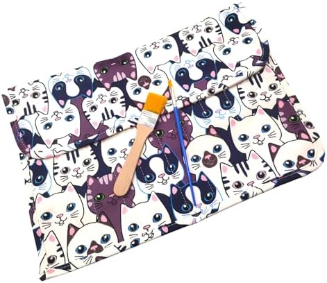 Funny live Paint Brush Holder Art Supplies, Artist Brush Holder & Storage Organizer Roll-Up Case Bag, Protect Acrylic Oil Watercolor Paintbrushes (Kitten 20 Slot Pockets)