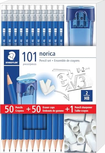 STAEDTLER Norica Pencil Set, 50 Pencils + 50 Eraser Caps + Sharpener 4 Pack