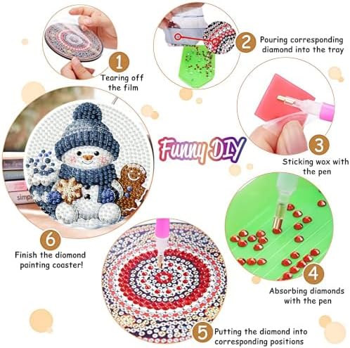 8 Pack Diamond Art Coasters,Christmas Snowman Diamond Painting Coasters