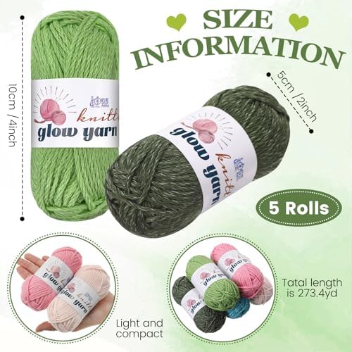 WILLBOND 5 Rolls Glow in The Dark Yarn for Crocheting, Gorgeous