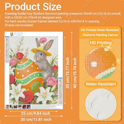 Gamteldot Easter Eggs Diamond Painting Kits for Adults Beginner,DIY Easter Rabbit Diamond Art 5D Full Drill Gem Art,Diamond Painting with Complete Tools,Gem Art Craft for Home Wall Decor Gift-12x16in