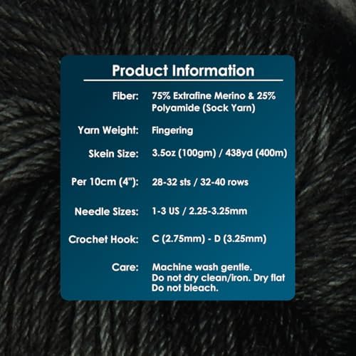 KnitPro Symfonie Fingering Weight Merino Wool Yarn 100g, Black Pepper