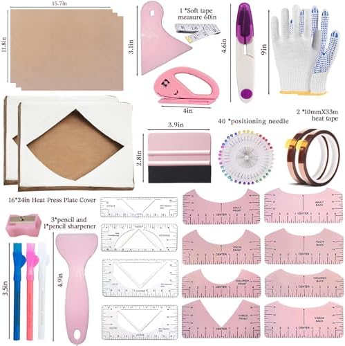 DNSGOOR Sublimation Shirts Tool Kits for Vinyl Alignment with 2 Pcs Heat Press Platen Wrap Cover 16 x 24 Inch for Cricut Heat Press HTV Vinyl Center Designs,Craft Sewing Accessories