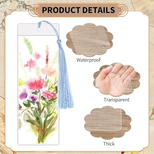 60 Sets Blank Kraft Paper Bookmarks Kit with Tassels and PVC Sleeves