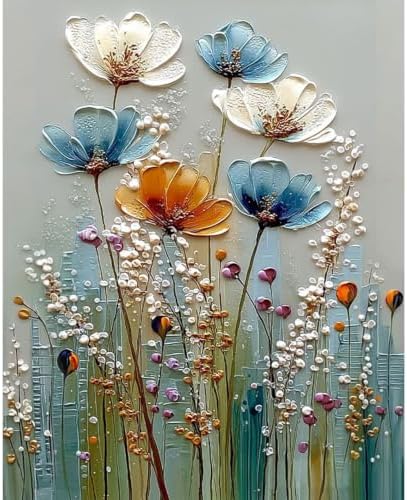 Amaieuin Flowers Paint by Numbers Kit for Adults,Canvas Paint by Numbers for Adults,Floral Adult Paint by Numbers DIY Flower Painting Kit for Relax Gifts and Home Wall 20x16in